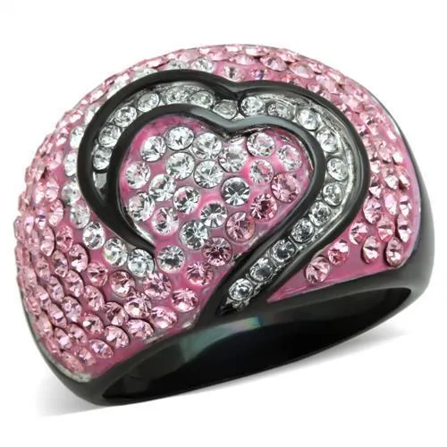 TK1871 - Two-Tone IP Black (Ion Plating) Stainless Steel Ring with Top Grade Crystal in Light Rose - Grocery