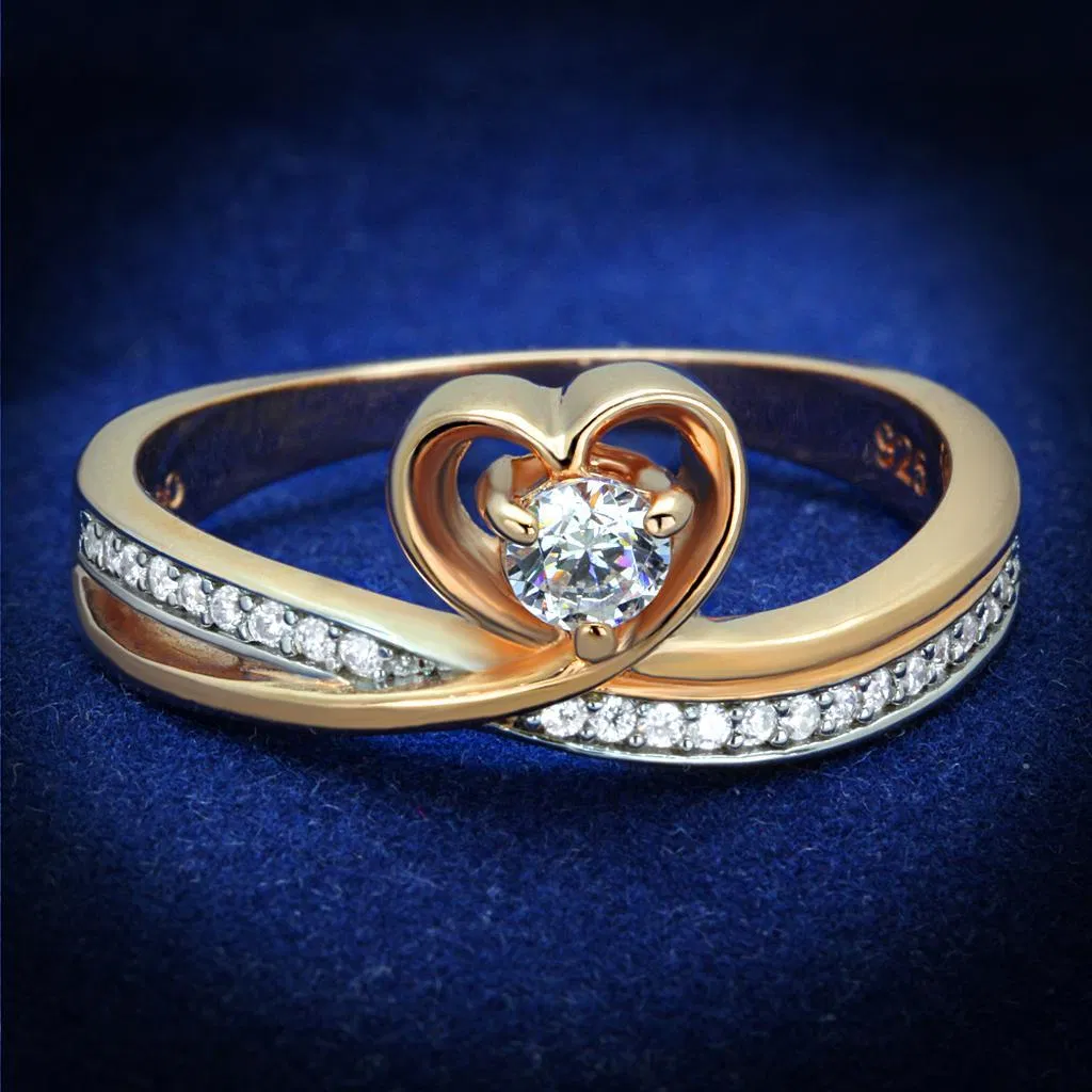 TS544 - Rose Gold + Rhodium 925 Sterling Silver Ring with AAA Grade CZ in Clear - Grocery