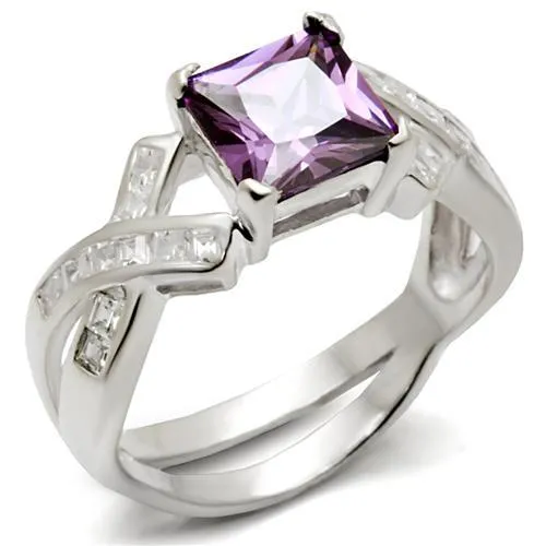 34403 - High-Polished 925 Sterling Silver Ring with AAA Grade CZ in Amethyst - Grocery