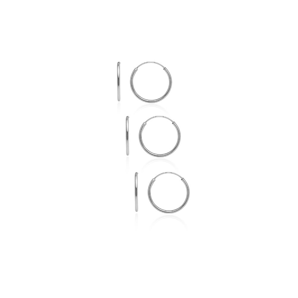 Sterling Silver 1.2mm Set of Three Endless Hoop Earrings, 10mm - Grocery