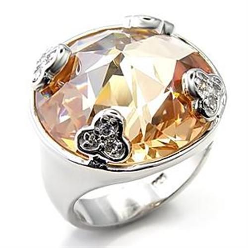 LOA514 - Rhodium 925 Sterling Silver Ring with AAA Grade CZ in Champagne - Grocery
