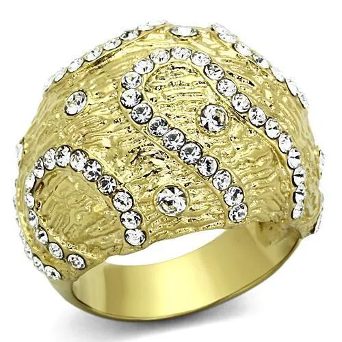 TK1419 - IP Gold(Ion Plating) Stainless Steel Ring with Top Grade Crystal in Clear - Grocery