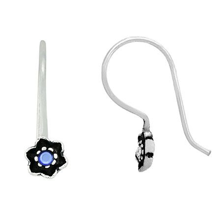 Sterling Silver Blue Rhinestone Flower Small Drop Earrings - Grocery