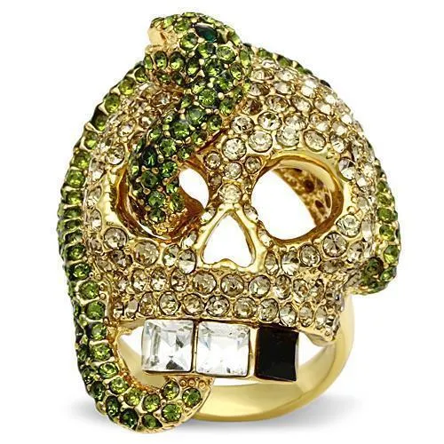 3W009 - Gold White Metal Ring with Top Grade Crystal in Multi Color - Grocery