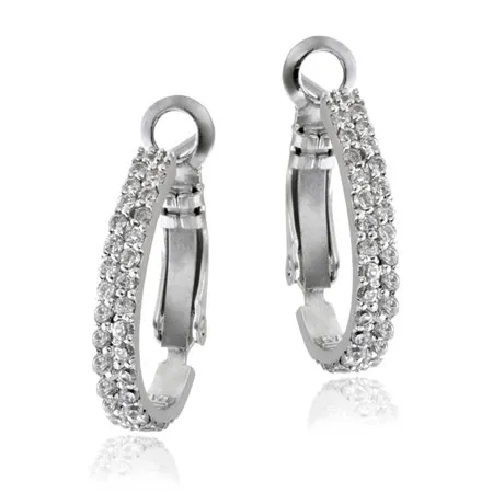 Sterling Silver Two Row CZ Half Hoop Earrings - Grocery