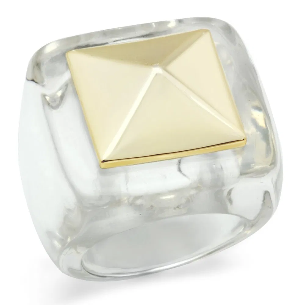 VL015 - Gold Brass Ring with Synthetic Synthetic Stone in Clear - Grocery