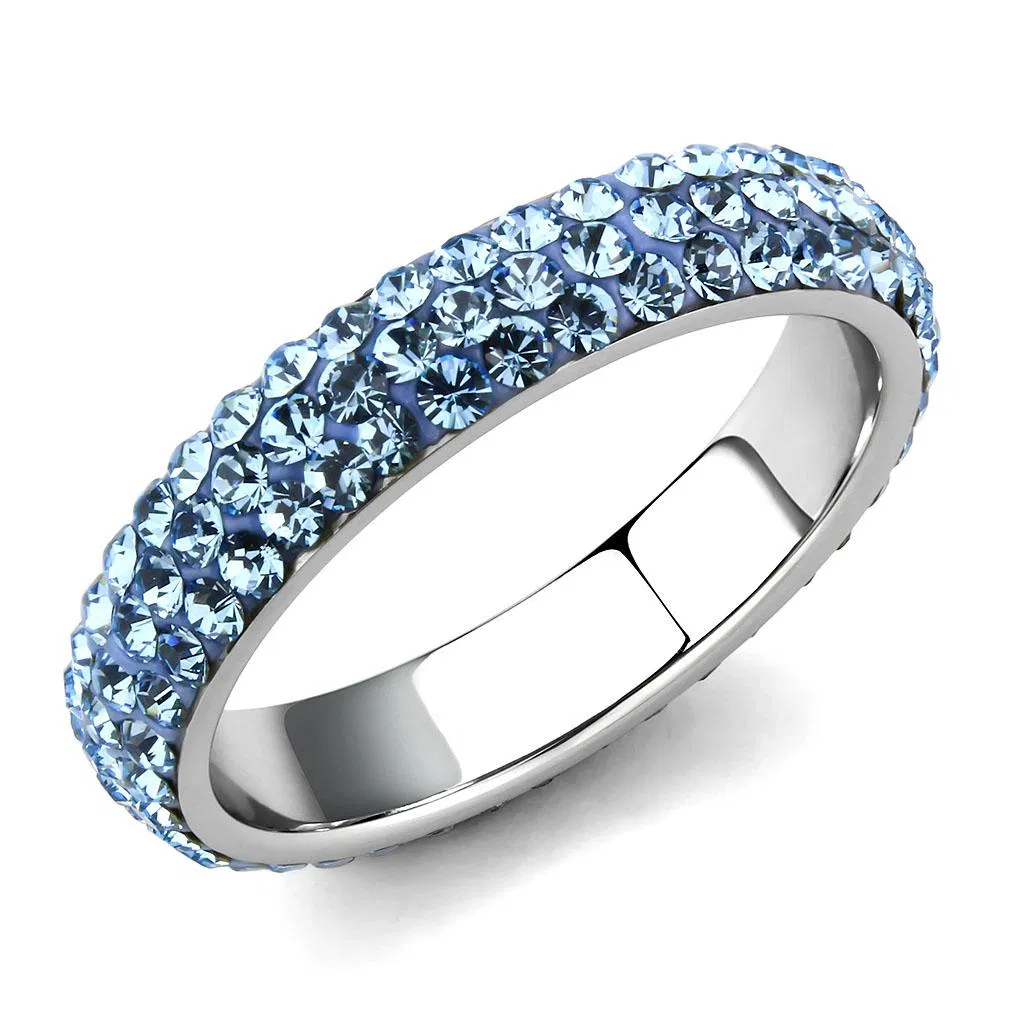 TK3535 - High polished (no plating) Stainless Steel Ring with Top Grade Crystal in Sea Blue - Grocery