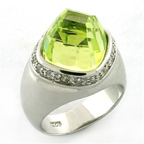 LOA640 - Rhodium 925 Sterling Silver Ring with AAA Grade CZ in Apple Green color - Grocery
