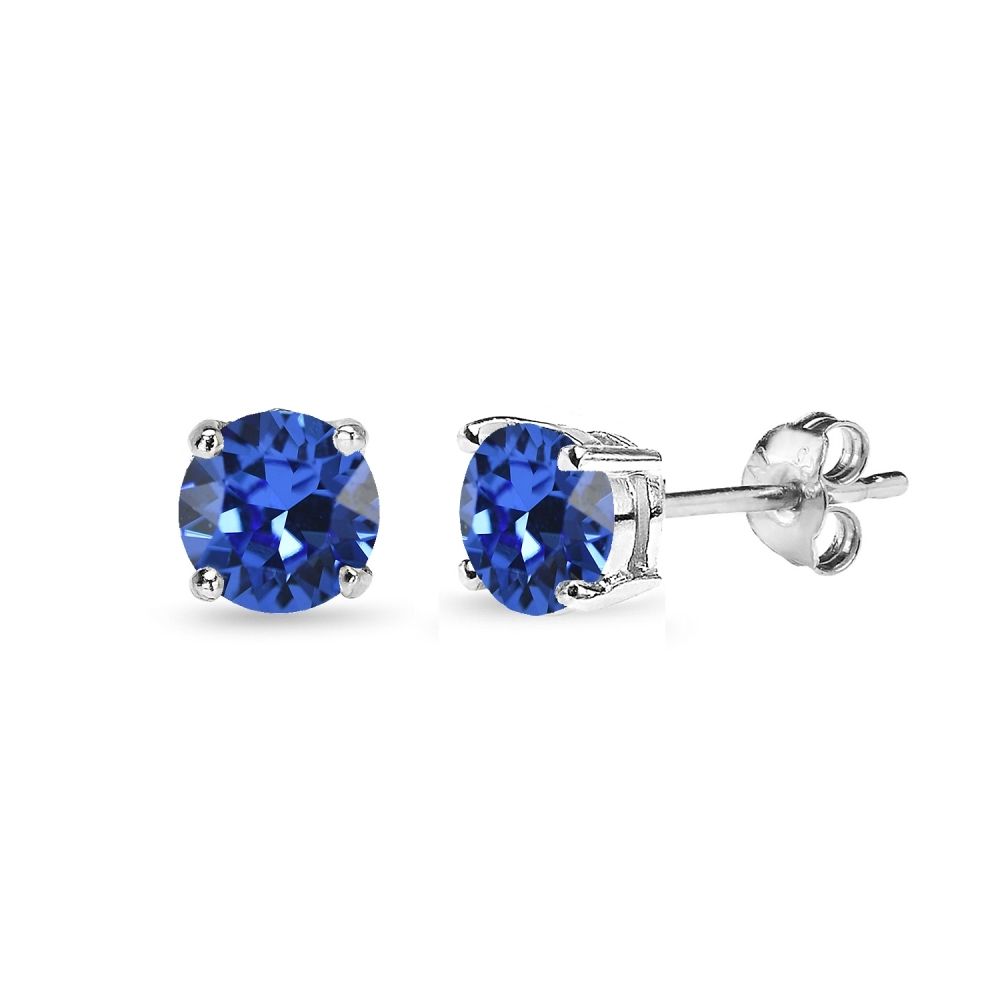 5mm Blue Stud Earrings created with Swarovski Crystals in Sterling Silver - Grocery