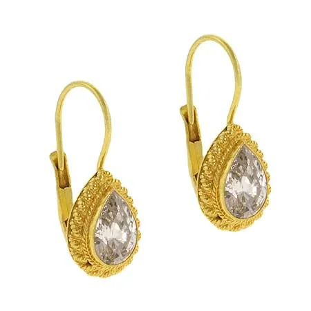 18K Gold over Sterling Silver CZ Teardrop Leverback Drop Earrings - Grocery
