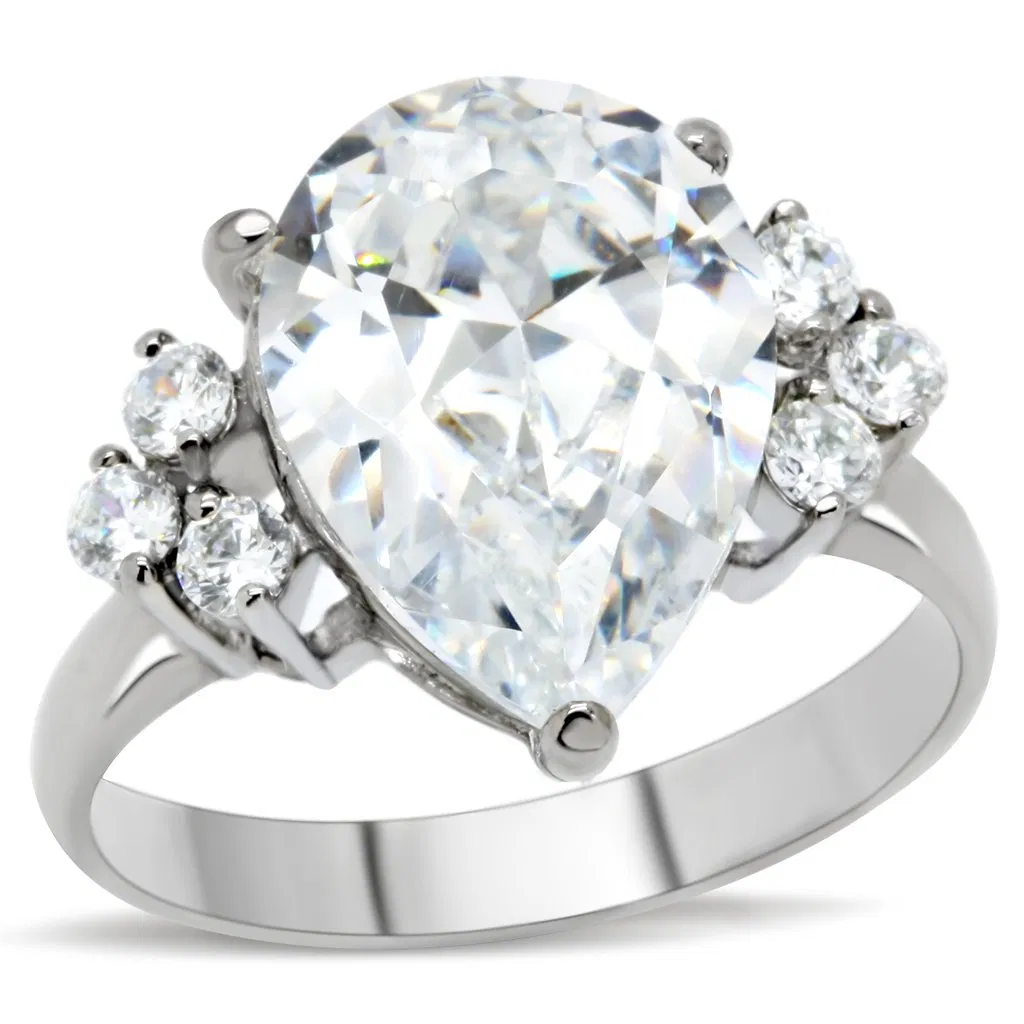 TK186 - High polished (no plating) Stainless Steel Ring with AAA Grade CZ in Clear - Grocery