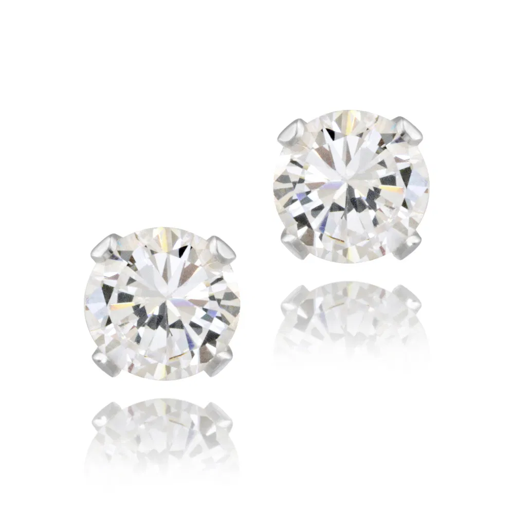 Sterling Silver 1ct CZ Stud Earrings, 5mm - Grocery