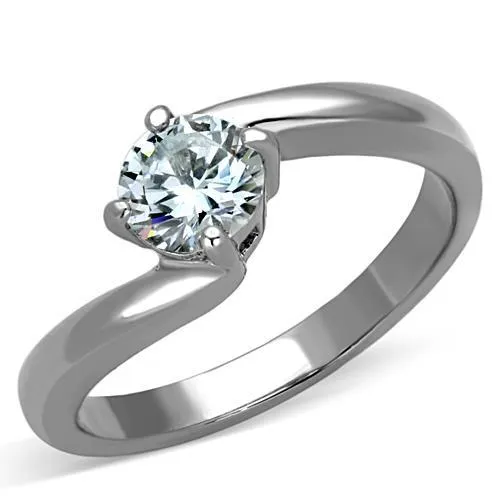 TK1543 - High polished (no plating) Stainless Steel Ring with AAA Grade CZ in Clear - Grocery