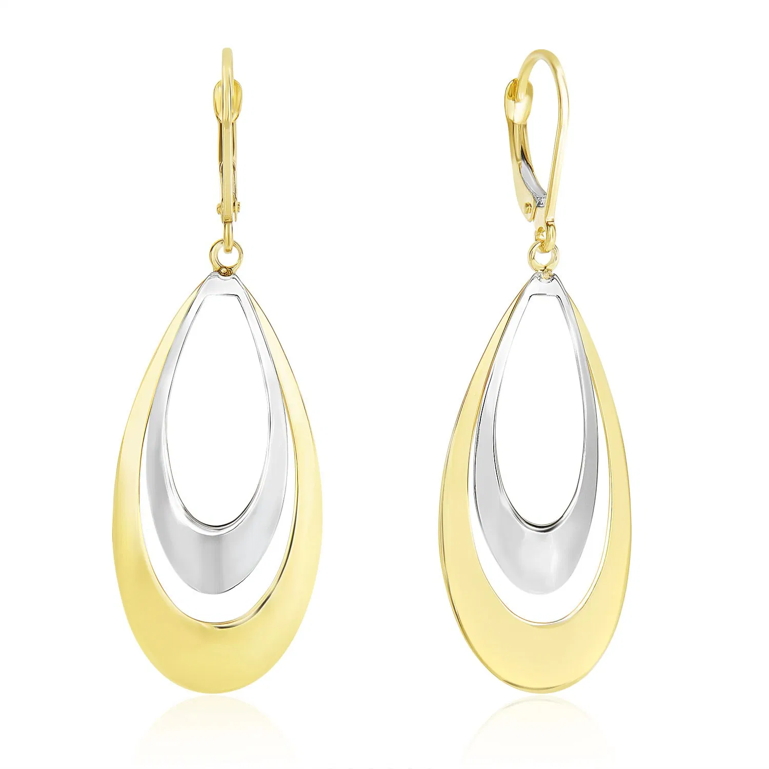 14k Two-Tone Gold Graduated Open Double Teardrop Earrings - Grocery