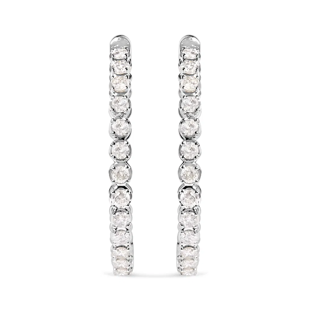 .925 Sterling Silver 7.0 Cttw Diamond 1-¾ Inside Out Hinged Leverback Hoop Earrings (I-J Color, I1-I2 Clarity) - Grocery