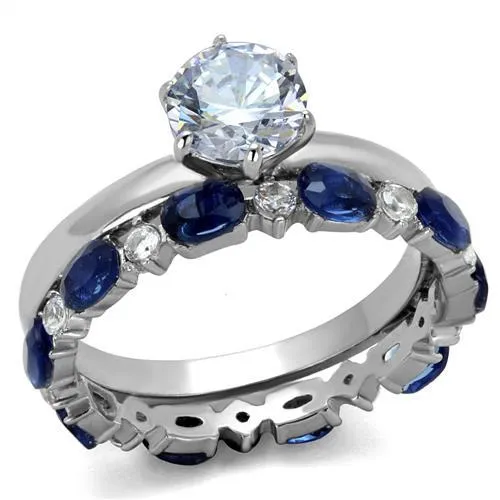 TK2175 - High polished (no plating) Stainless Steel Ring with AAA Grade CZ in Clear - Grocery
