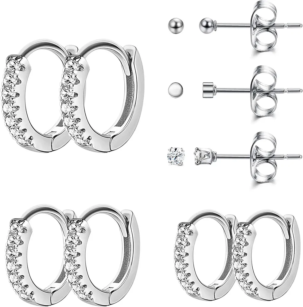 6Pairs Small Hoop Earrings Set for Men Women Tiny Cartilage Earring Cubic Zirconia Huggie Earrings Mini Hoop Earrings Piercing 8mm 10mm 12mm - Grocery