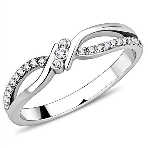 DA156 - High polished (no plating) Stainless Steel Ring with AAA Grade CZ in Clear - Grocery