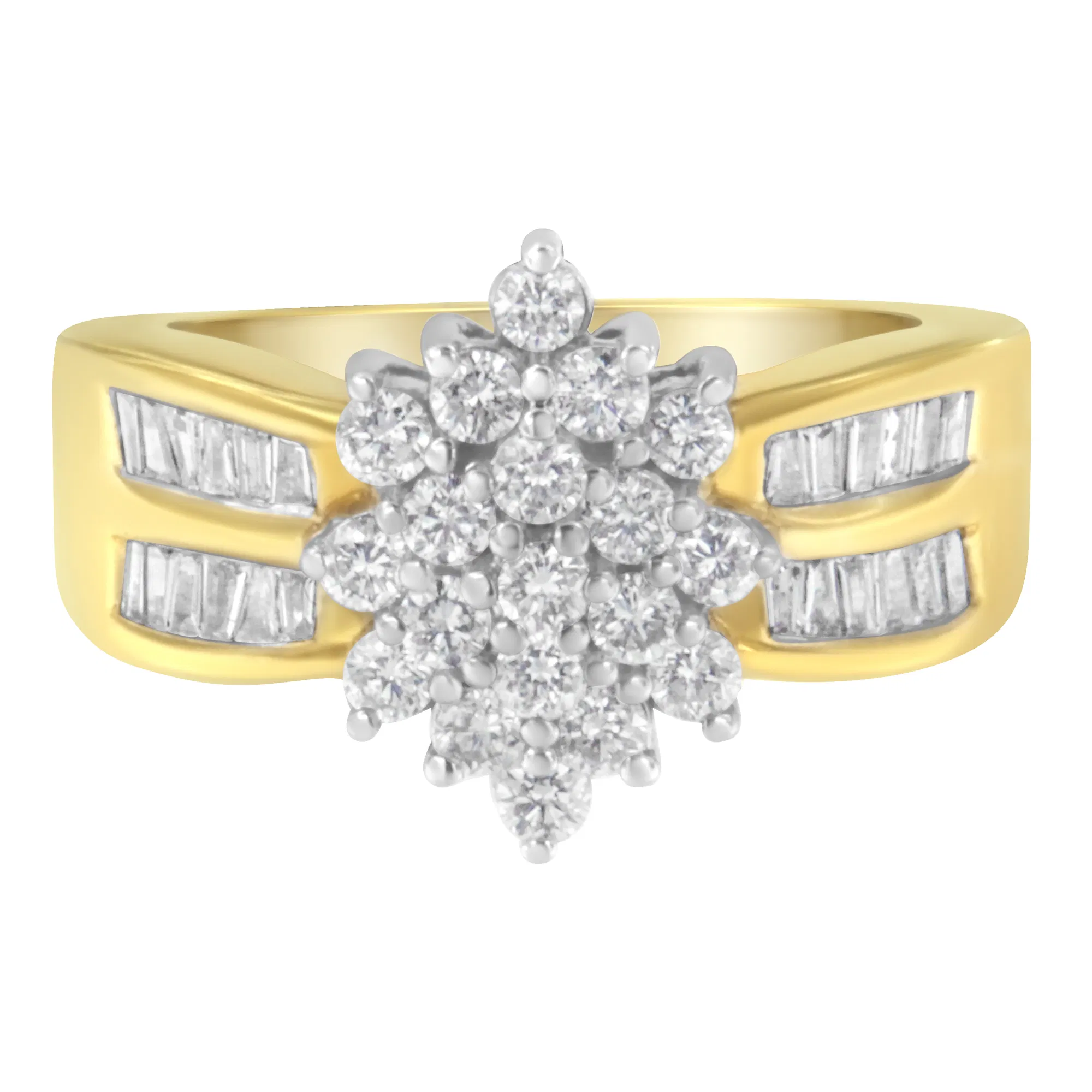 10K Yellow Gold 1.0 Cttw Marquise Composite Diamond Cluster Cocktail Ring (H-I Color, SI2-I1 Clarity) - Grocery