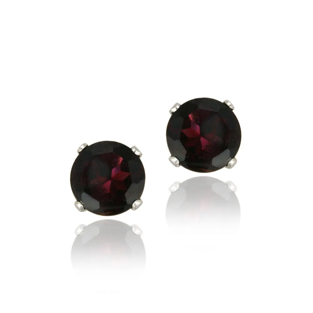 Sterling Silver 2.2ct Garnet Stud Earrings, 6mm - Grocery