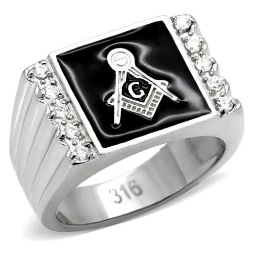 TK8X030 - High polished (no plating) Stainless Steel Ring with AAA Grade CZ in Clear - Grocery