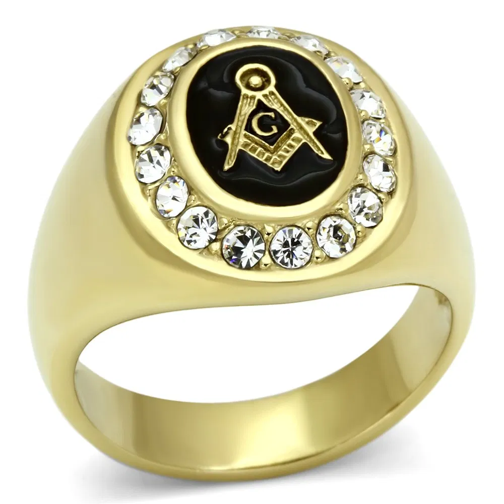 TK766 - IP Gold(Ion Plating) Stainless Steel Ring with Top Grade Crystal in Clear - Grocery
