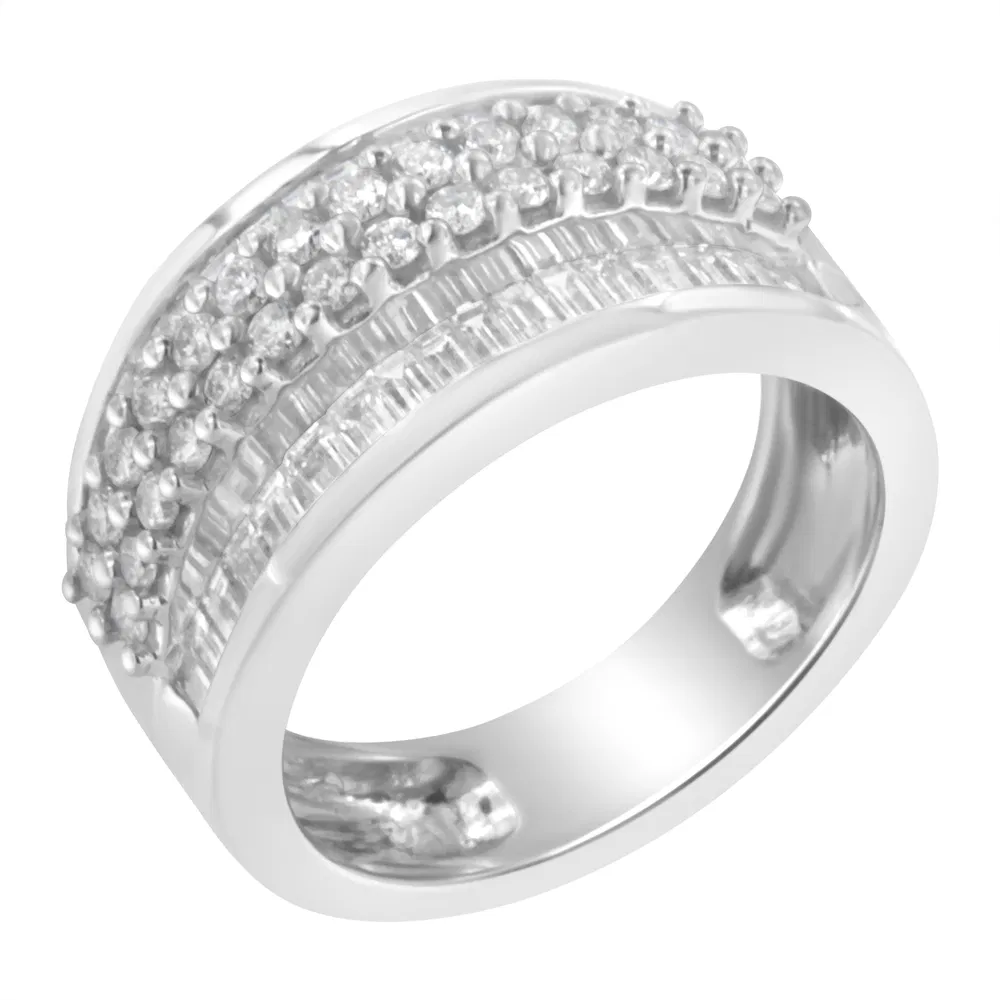 14K White Gold Round and Baguette Diamond Ring (1 1/2 Cttw, F-G Color, SI1-SI2 Clarity) - Grocery