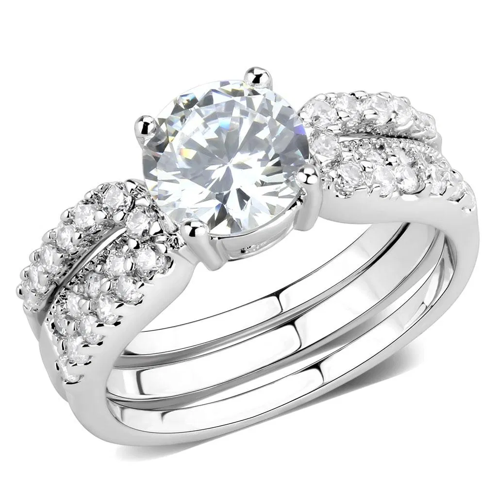 3W1554 - Rhodium Brass Ring with AAA Grade CZ in Clear - Grocery
