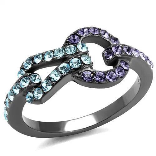 TK2752 - IP Light Black (IP Gun) Stainless Steel Ring with Top Grade Crystal in Tanzanite - Grocery