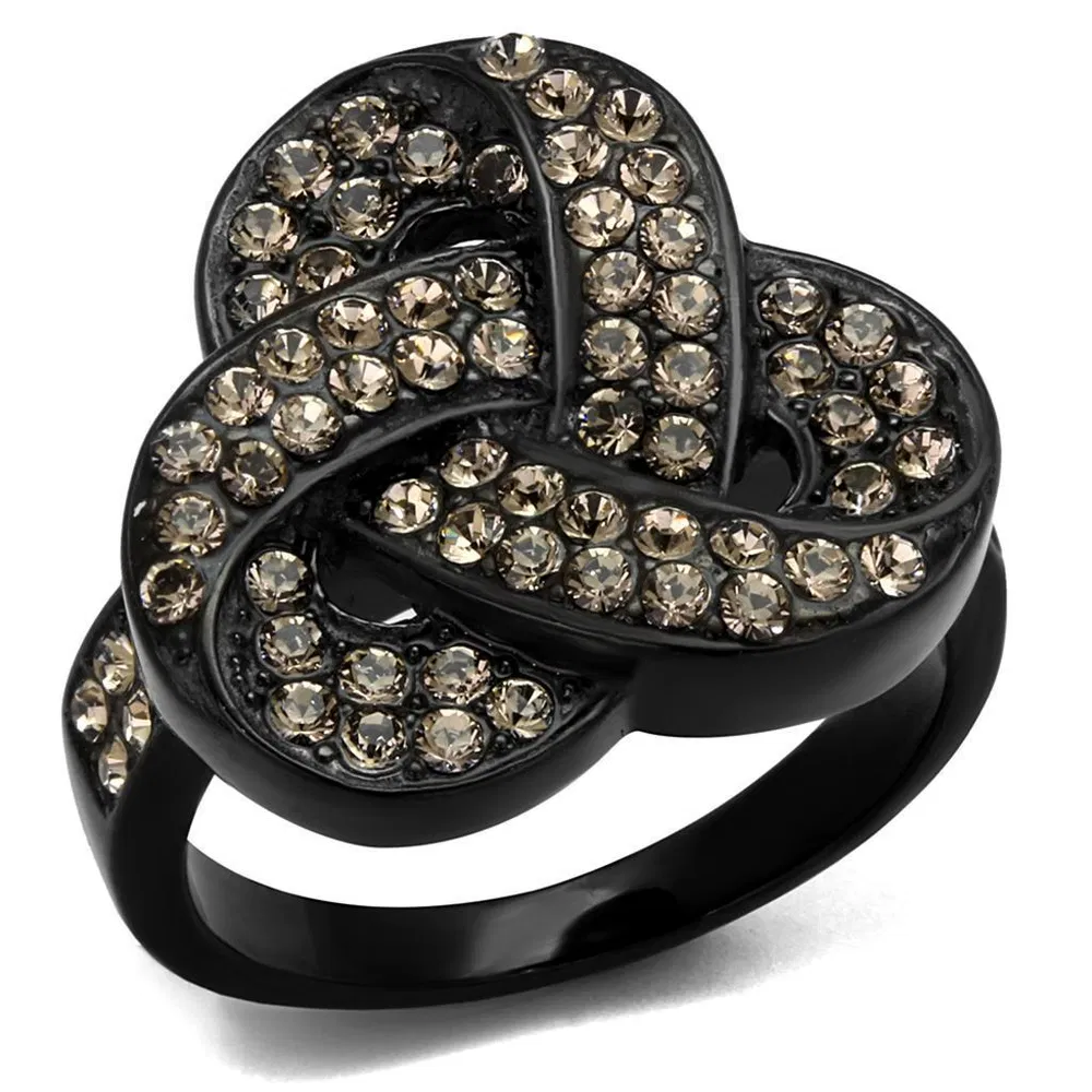 TK2347 - IP Black(Ion Plating) Stainless Steel Ring with Top Grade Crystal in Light Smoked - Grocery