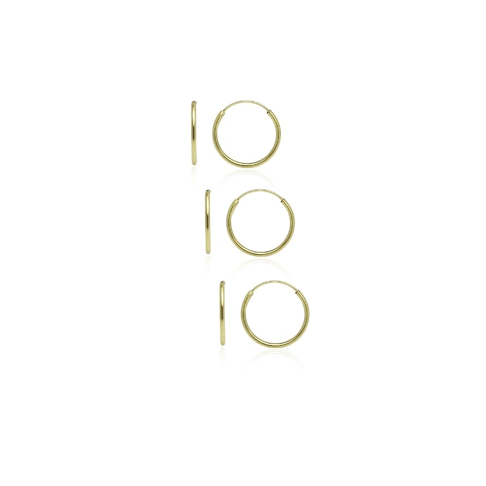 Gold Tone over Sterling Silver 1.2mm Set of Three Endless Hoop Earrings, 10mm - Grocery
