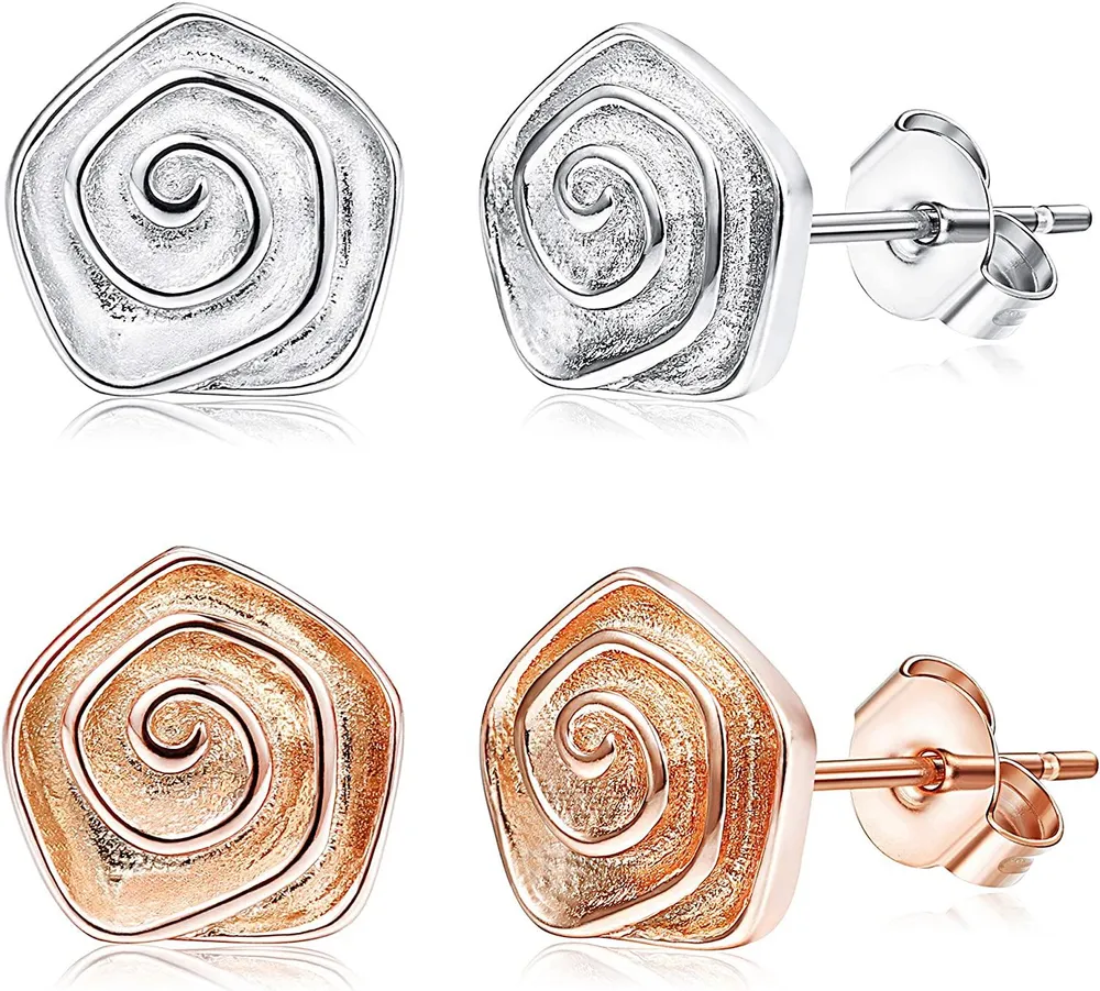 2 Pairs Platinum&Plated Sterling Stud Earrings for Women Flower Earrings Set Hypoallergenic - Grocery