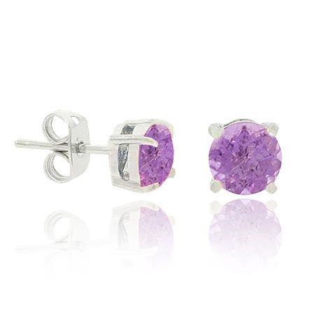 Sterling Silver Amethyst CZ 5mm Round Stud Earrings - Grocery