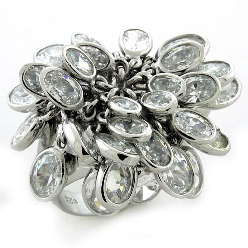 LOAS1168 - Rhodium 925 Sterling Silver Ring with AAA Grade CZ in Clear - Grocery