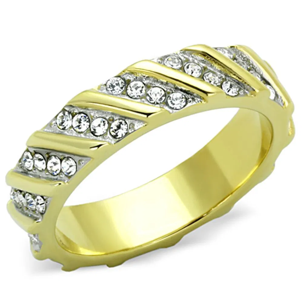 TK1557 - Two-Tone IP Gold (Ion Plating) Stainless Steel Ring with Top Grade Crystal in Clear - Grocery