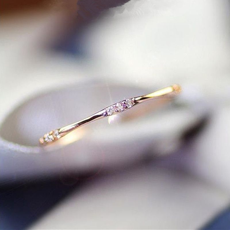 Glamorous Golden Shiny 9pcs Ditsy Artificial Diamond Simple Ring - Grocery