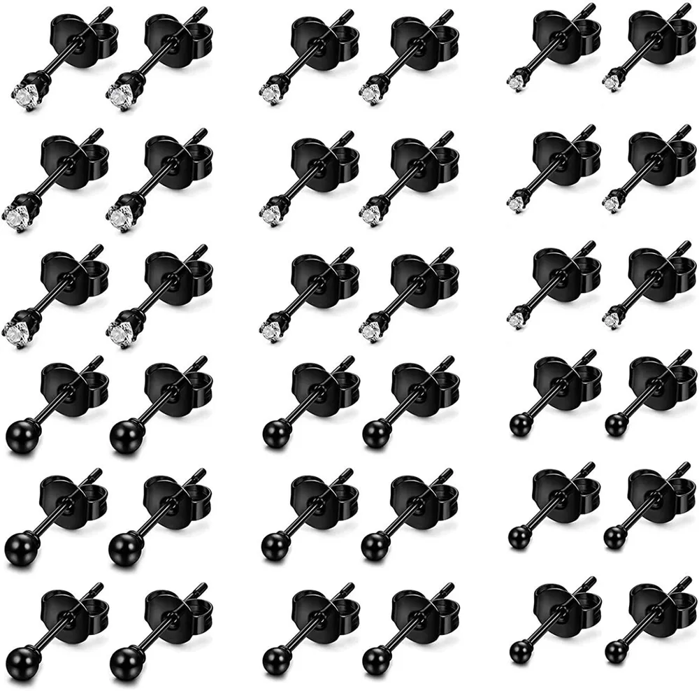18 Pairs Tiny Stud Earrings for Women Stainless Ball Mini Earrings and Cubic Zirconia Earrings Set - Grocery