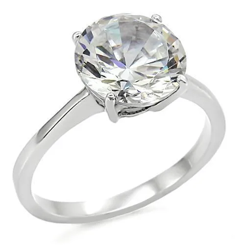 TK013 - High polished (no plating) Stainless Steel Ring with AAA Grade CZ in Clear - Grocery