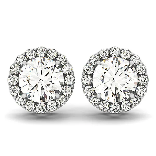 14k White Gold Four Prong Round Halo Diamond Earrings (1 1/6 cttw) - Grocery
