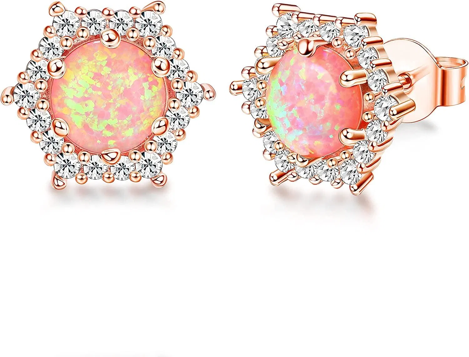 Opal Stud Earrings For Women 6mm Opal and Cubic Zirconia Halo Stud Earrings Statement Earrings October Birthstone Earrings - Grocery