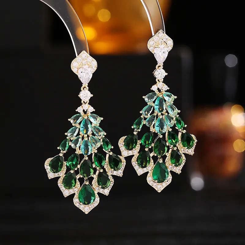 S925 Silver Needle Super Flash Zircon Inlaid Earrings Water Drop Petals Heavy Industry Light Luxury Atmosphere Dress With Earrings - Grocery