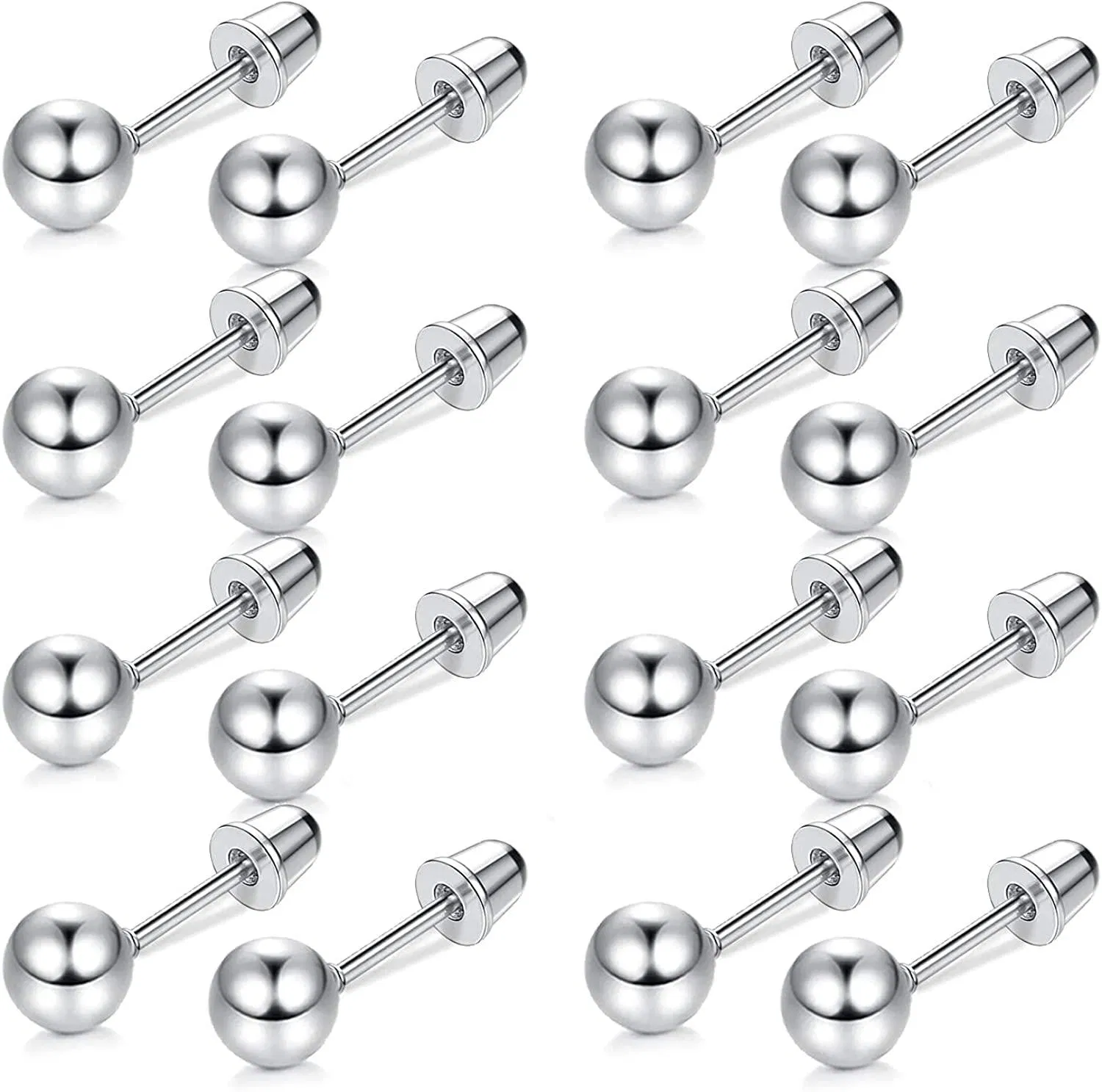 8 Pairs 20G Cartilage Stud Earrings Stainless Round Ball Barbell Earrings for Women Men Screwback Ear Piercing 7MM - Grocery
