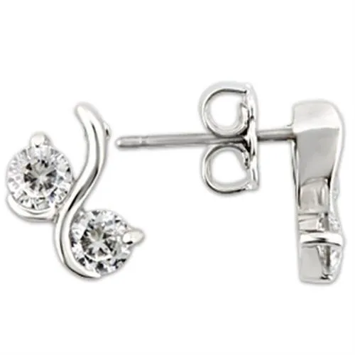 0W176 - Rhodium 925 Sterling Silver Earrings with AAA Grade CZ in Clear - Grocery