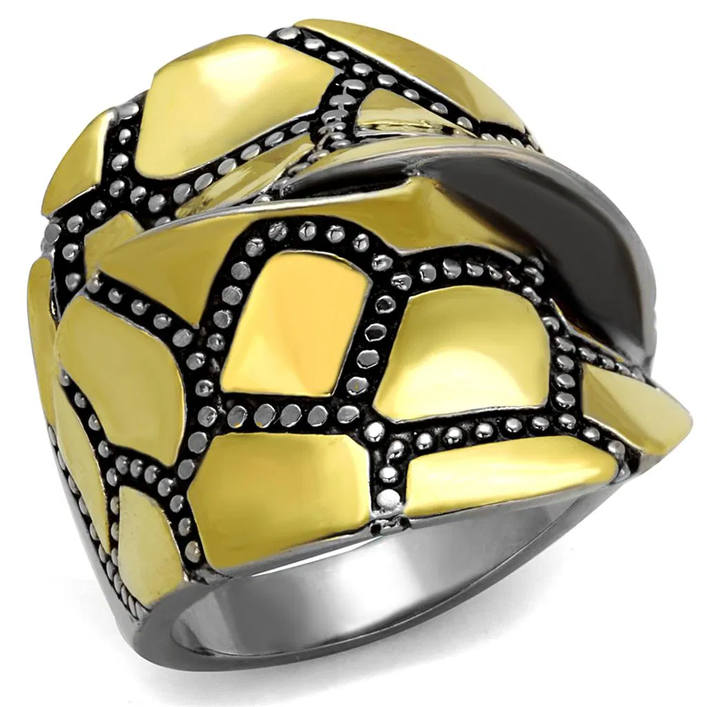 TK2368 - Two-Tone IP Gold (Ion Plating) Stainless Steel Ring with Epoxy in Jet - Grocery