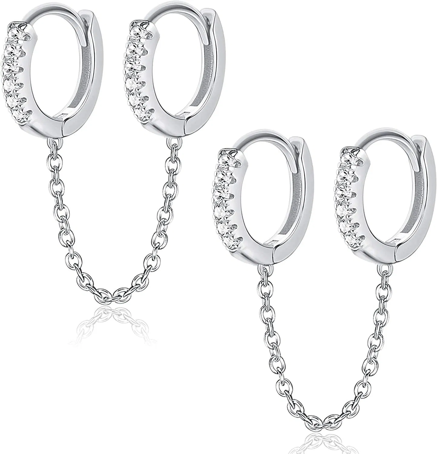 925 Sterling Chain Hoop Earrings Small Tassel Chain Drop Dangle CZ Earrings for Women Men Cuff Hoop Ear Jewelry - Grocery