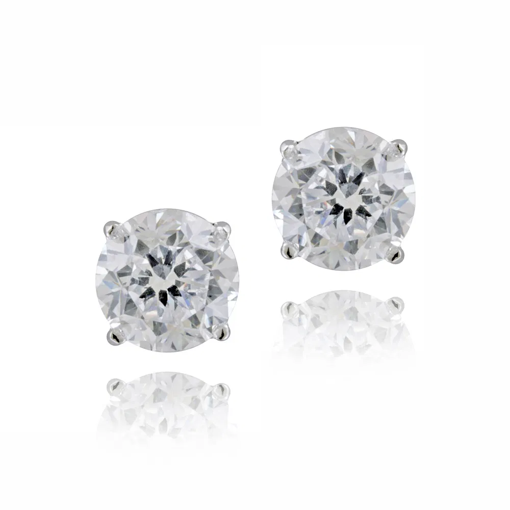 Silver Tone CZ Round Stud Earrings, 7mm - Grocery