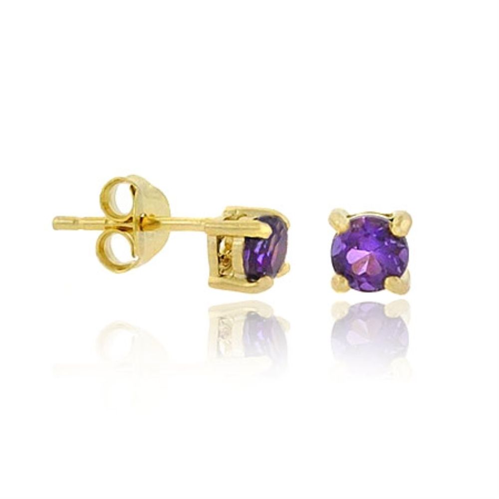18K Gold over Sterling Silver Purple CZ 4mm Round Stud Earrings - Grocery