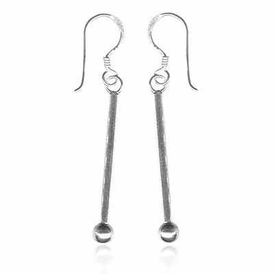 Sterling Silver Dangling Bar & Bead Earrings - Grocery