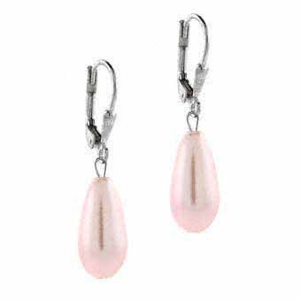 Sterling Silver Simulated Pink Pearl Teardrop Leverback Earrings - Grocery