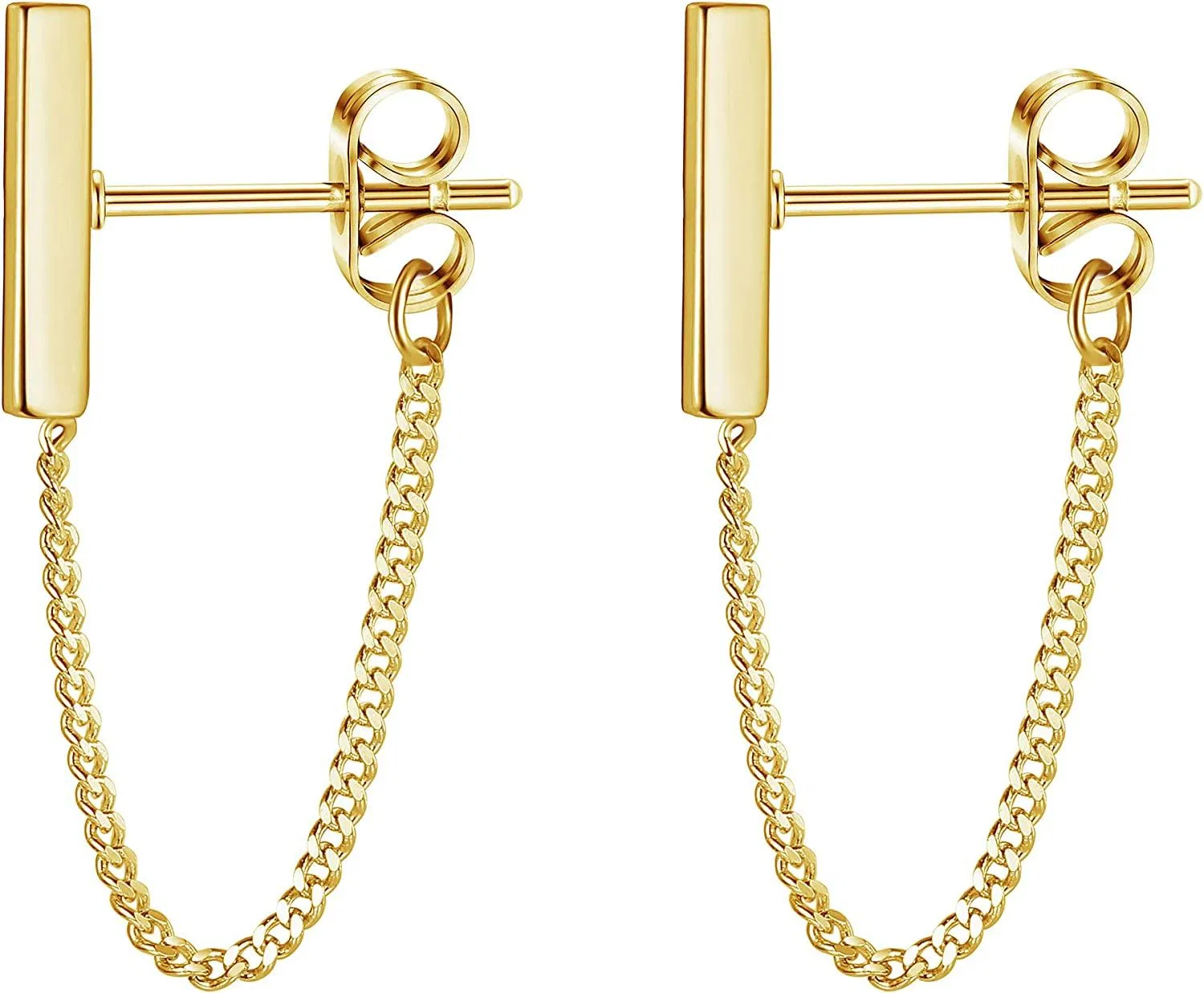 925 Sterling Chain Stud Earrings Minimalist Threader Dangle Earrings Bar Chain Earrings for Women - Grocery